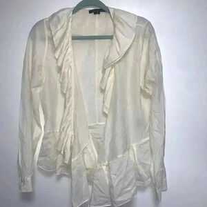 Kenneth Cole cream ruffled long sleeve wrap blouse size S